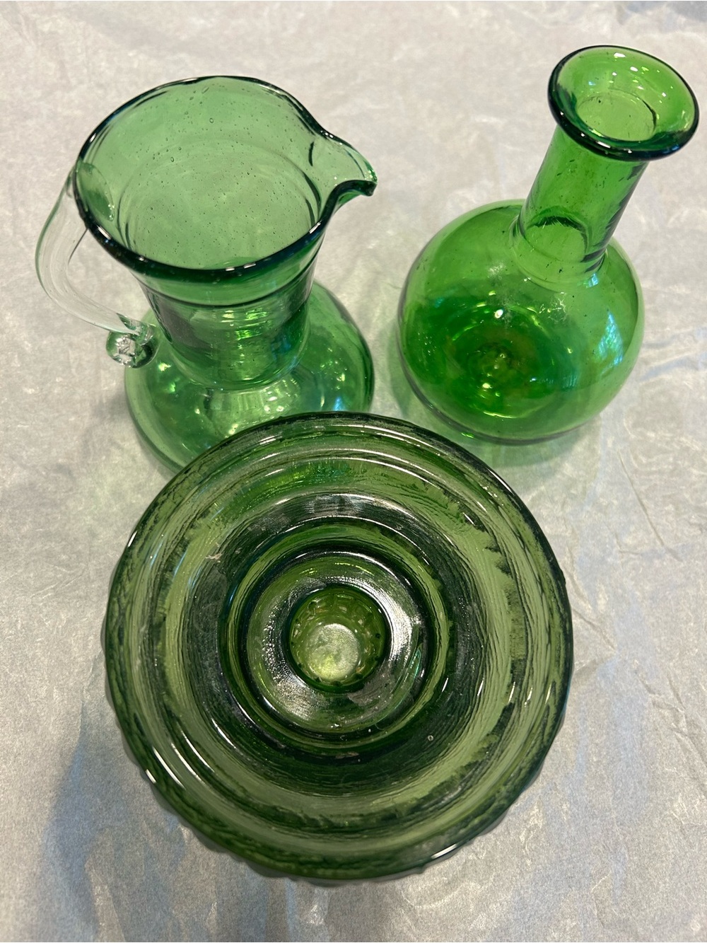Set of 3 small Green Glass Collection